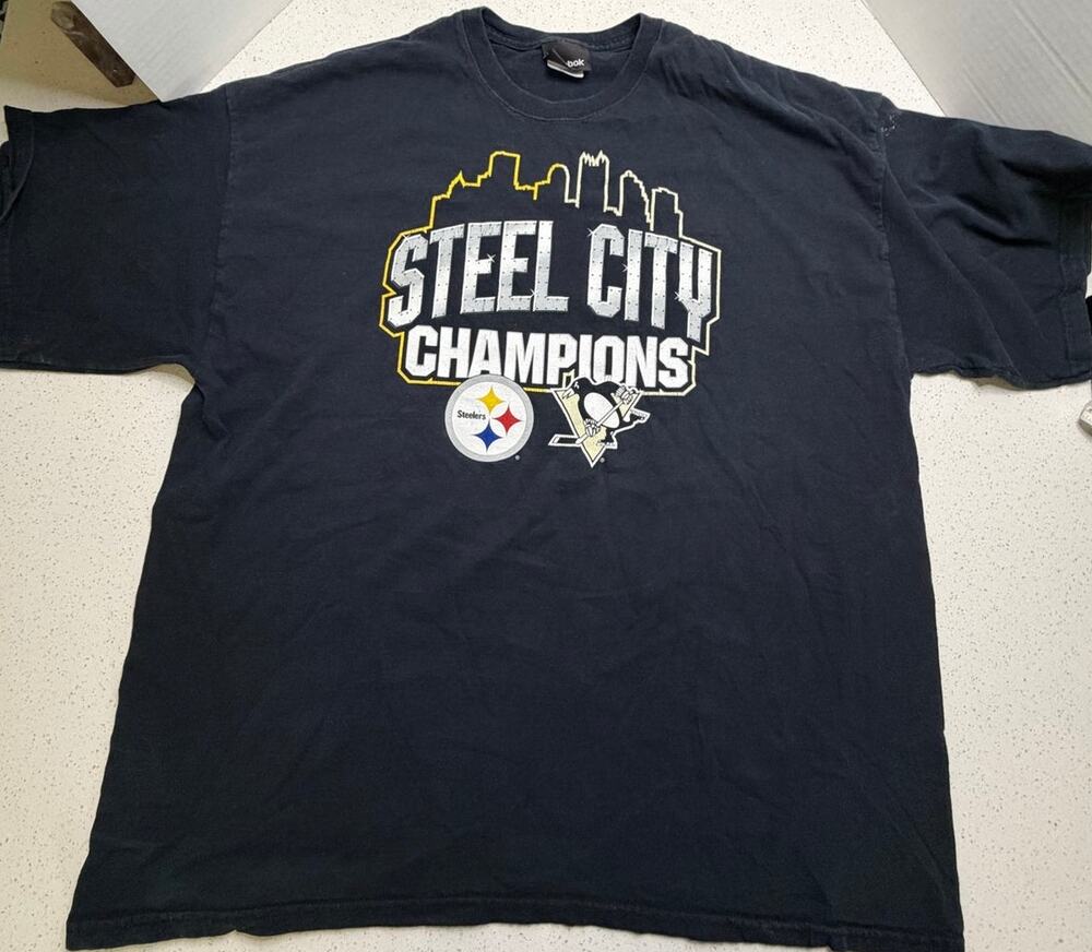 Pittsburgh Steelers Penguins Shirt Adult XL Steel City Champions Black Crew Neck